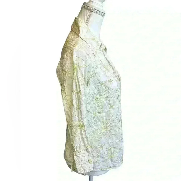 Women’s Tori Richard Honolulu Embroidered Hibiscus 3/4 Sleeves Tunic, Size 12 - Picture 3 of 16